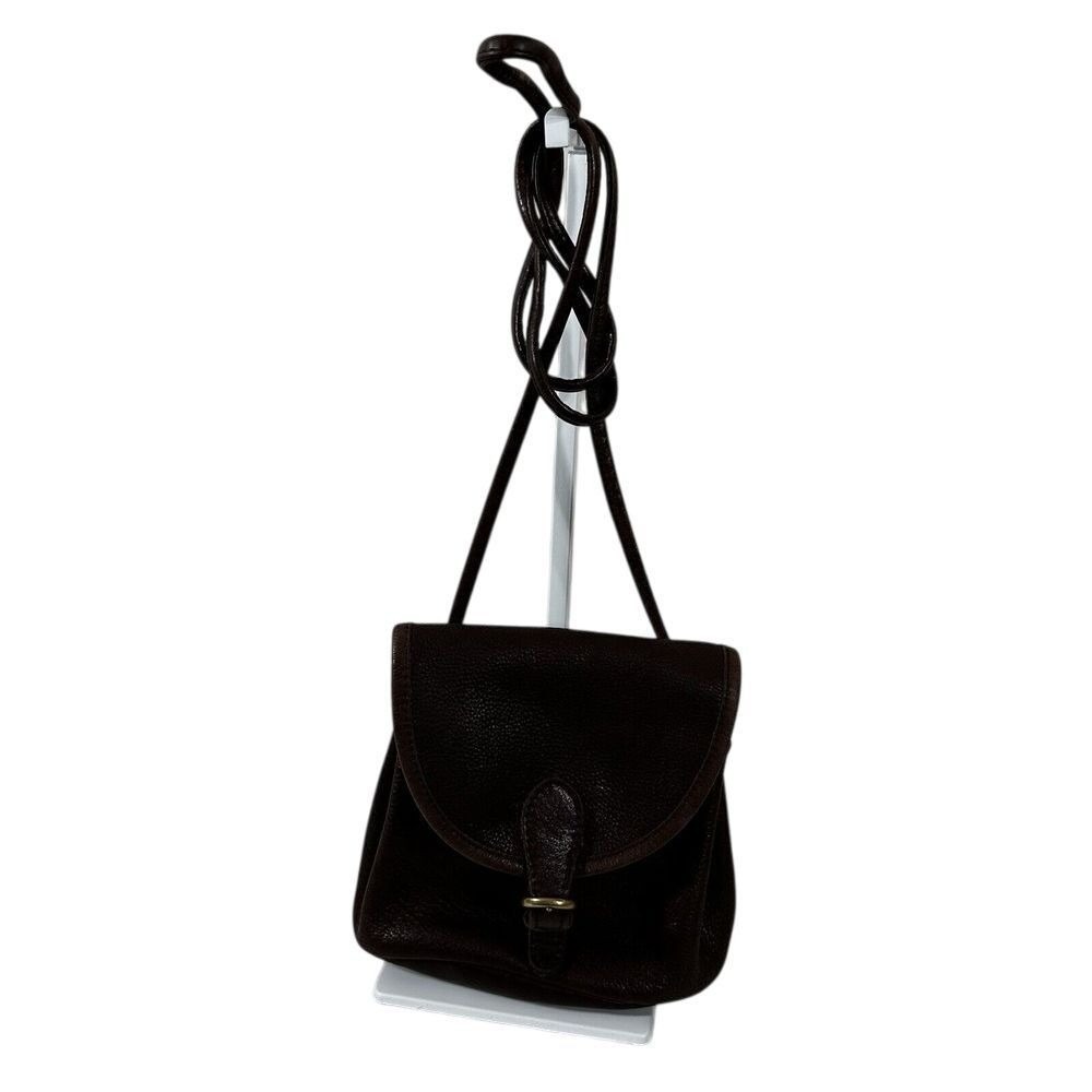 GAP Vintage Dark Brown Pebbled Genuine Leather Mini Crossbody‎ Bag Buckle Flap